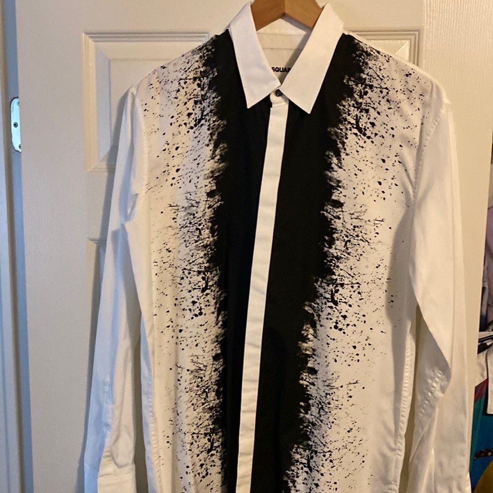 Funky COOL DSQUARED2 Mens Evening Long Sleeve Shirt white and black